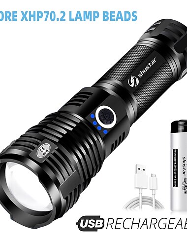  Linterna led de cuatro núcleos con lámpara xhp70.2, linterna táctica impermeable, 5 modos de iluminación, luz de caza con zoom para acampar