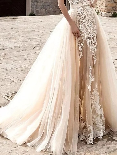  Halle Casual Hochzeitskleider A-Linie Einzelteile Einzelstücke Schlepp Tüll Überröcke Brautkleider mit einfarbigen 2025