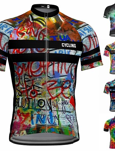  Herren Radtrikot Graffiti Lustig Kurzarm Fahhrad Trikot Oberteil mit 3 Gesäßtaschen Mountainbike MTB Straßenradsport Schnelltrocknend Reflektierende Streifen Rückentasche Feuchtigkeitsableitend Sport