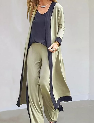  Conjuntos de salón para mujer, chándal de 3 piezas, chaleco suave, manga larga, cárdigan frontal abierto, parte superior, pantalón de cintura alta