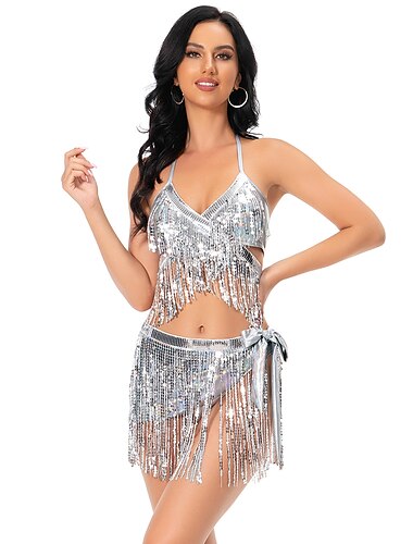  Dance Costumes Exotic Dancewear Pole dance Top Tassel Ruching Hollow-out Women's Performance Training Sleeveless High Polyester