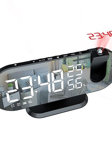  LED-Projektions-Digitalwecker für Schlafzimmer UKW-Radiowecker an der Decke Temperatur- und Luftfeuchtigkeitsanzeige 12/24-Stunden-Snooze dualer lauter Wecker
