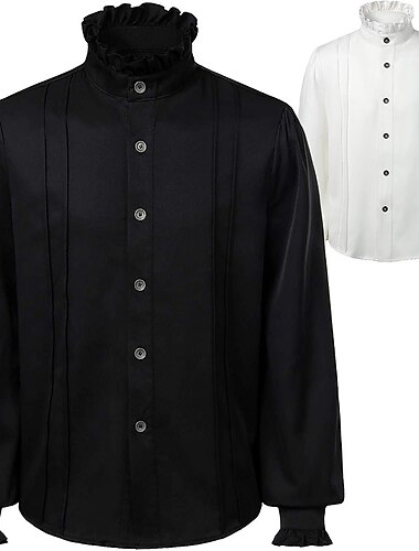  Retro Vintage Medieval Renascentista Blusa / Camisa Traje Cosplay Baile de Máscara Pirata Com Babados Homens Pirata Fantasia Real Dia Das Bruxas Carnaval Baile de Máscaras Festa / Eventos Adulto