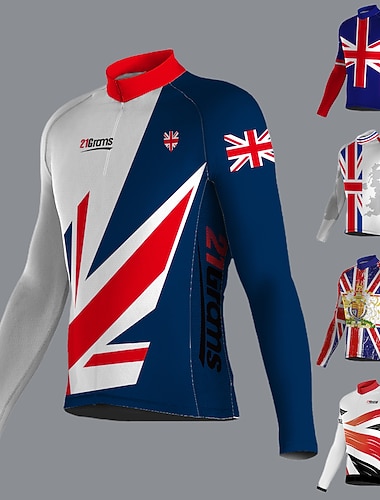  Męskie Koszulka rowerowa UK Długi rękaw Rower Dżersej Top z 3 tylnymi kieszeniami Kolarstwo górskie Kolarstwie szosowym Szybkie wysychanie Odblaskowe paski Lekkie materiały Kieszeń na plecach Sport
