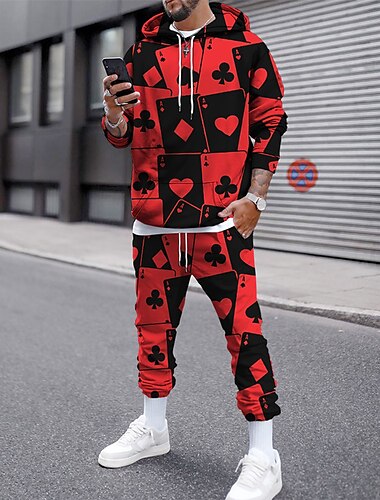  Hombre Graphic Póker 2 piezas Conjuntos de sudaderas 3D Chándal Sudaderas Manga Larga Pantalones largos Con Capucha Ropa de calle Design Básico Deporte Casual Deportes Estampado Primavera Otoño En