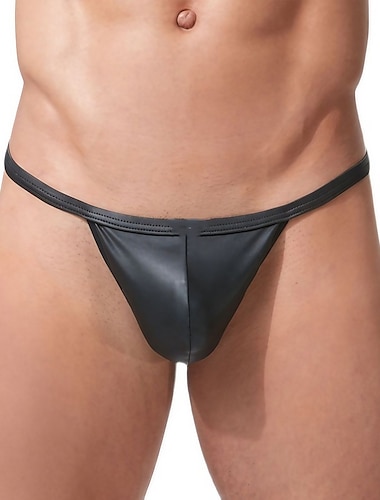  Voor heren 1 PC G-string ondergoed PU Spandex Heldere kleur Lage Taille Zwart