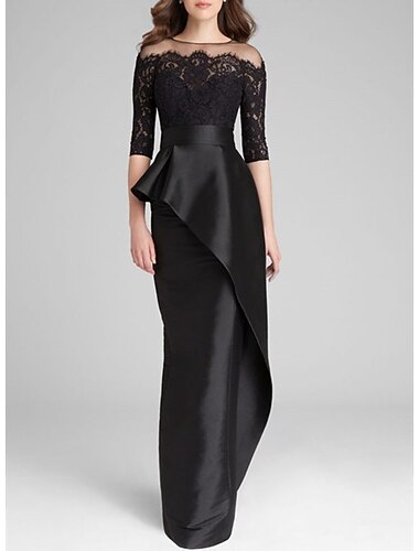  Meerjungfrau Brautmutterkleid Hochzeitsgast Formal Abend Elegant Einfach Juwelenhals Bodenlang Satin Spitze Halbe Ärmel mit Rüschen Applikationen 2025