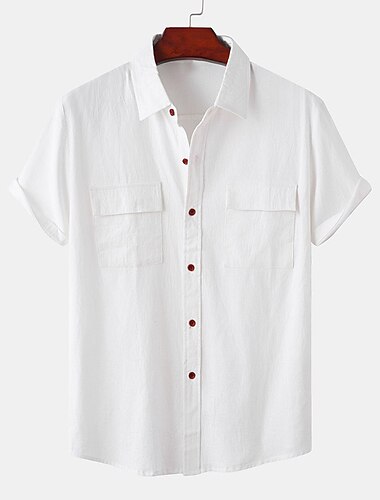  Voor heren linnen overhemd Zomer overhemd Strand Kleding Overhemd met knopen Effen Vakantie Casual Licht Roze Wit Lichtgroen Rood Korte mouw Strijkijzer Zomer Kleding