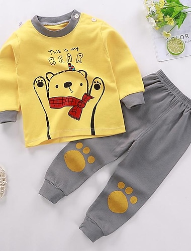  Barn Pojkar 2 delar T-shirt och byxa Långärmad Uggla A01 A02 Djur Tecknat Crewneck Sommar Vår Grundläggande Hem 3-7 år