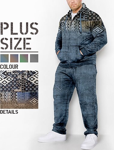  Hombre Graphic Bohemio 2 piezas Conjuntos de sudaderas 3D Chándal Sudaderas con cremallera Manga Larga Pantalones largos Con Capucha Moda Design Casual Diario Deportes Noche Impresión 3D Primavera