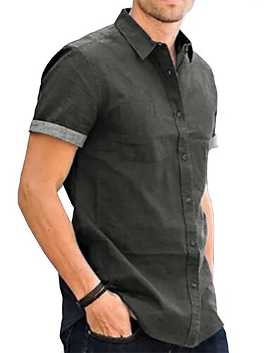  男性用 ドレスシャツ ボタンアップシャツ 襟付きのシャツ オックスフォードシャツ ブラック ブルー ダックグレー 半袖 平織り 折襟 夏 春 結婚式 アウトドア 衣類
