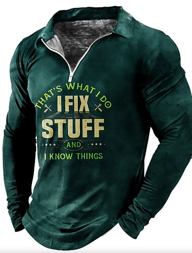  Herren Lustig Ich repariere Sachen Poloshirts mit Reißverschluss Golfshirt Langarm Polo-Shirts Hemden mit Kragen Vintage Lässig Streetwear Festivalkleidung Party-Outfits 3D-Druck