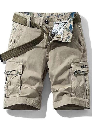  Men's Cargo Shorts Shorts Hiking Shorts Multi Pocket Plain Comfort Wearable Knee Length Casual Daily Streetwear Stylish Classic Style ArmyGreen Khaki