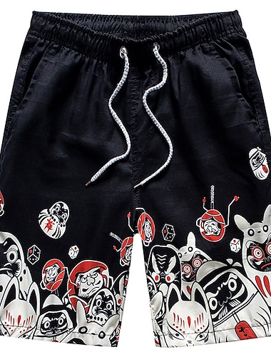  Herre Surf shorts Badeshorts Sommer shorts Strandshorts Snørelukning Elastisk Talje Trykt mønster Planter Gitter Grafiske tryk Komfort Afslappet Daglig Strand Mode Gade Sort Hvid Mikroelastisk