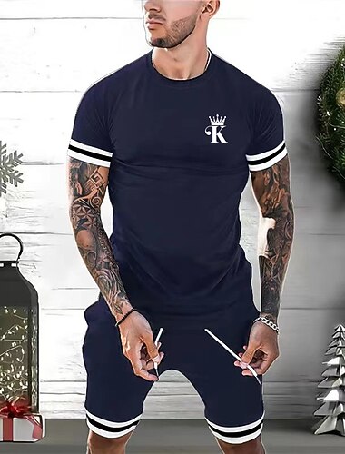  Miesten Graafiset tulosteet 2kpl T-paidat setit T-paita Shortsit ja T-paitasetti Lyhythihainen Tiukka pyöreä kaula-aukko Muoti Suunnittelija Vapaa-aika Katu Päivittäin Urheilu Painettu Kesä Musta