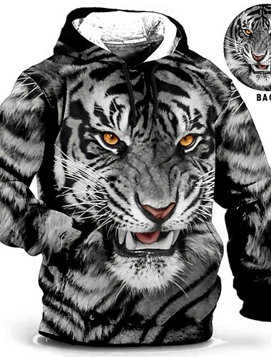  Herr Plusstorlekar Pullover Hoodie Sweatshirt Stor och lång Djur Huva Ficka Långärmad Vår & Höst Mode Streetwear Grundläggande Bekväm Arbete Dagliga kläder Blast