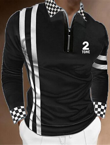  Per uomo Plaid Polo con zip Maglia da golf Manica Lunga Magliette polo Camicie con Colletto Casual Abbigliamento da vacanza Abbigliamento Formale Abbigliamento da festa Stampa 3D Polo con cerniera a