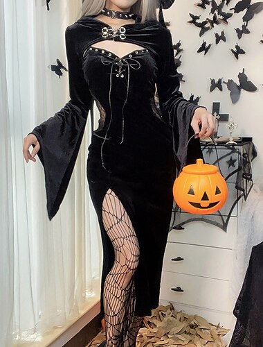  Punk & Gothic Sexy Kostüm Kleid Cosplay Kostüm Schlitzkleider Glockenärmel Morticia Addams Damen Fantasie Halloween Karneval Maskerade Party / Abend Club Erwachsene Kleid