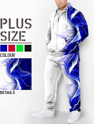  Hombre Graphic Bloque de color 2 piezas Conjuntos de sudaderas 3D Sudadera Chándal Manga Larga Pantalones largos Con Capucha Moda Design Casual Diario Deportes Noche Impresión 3D Primavera & Otoño