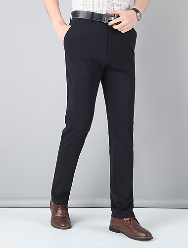  Men's Dress Pants Trousers Pocket Straight Leg Solid Colored Comfort Wedding Office Business Streetwear Casual Black Deep Blue Micro-elastic