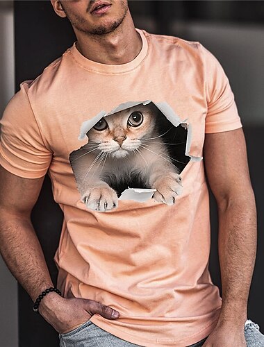  Men's Graphic Animal Cat T shirt Tee Funny T Shirts Short Sleeve T shirt 3D Print Crew Neck Shirt Vintage Fashion Designer Outdoor Casual Daily Blue Orange Gray Spring & Summer Clothing Apparel S M L