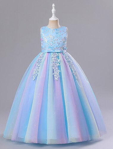  Kids Girls' Flower Girl Dress Party Dress Solid Color Sleeveless Performance Wedding Party Tie Knot Adorable Princess Polyester Maxi Floral Embroidery Dress Tulle Dress Summer Spring 3-13 Years Pink