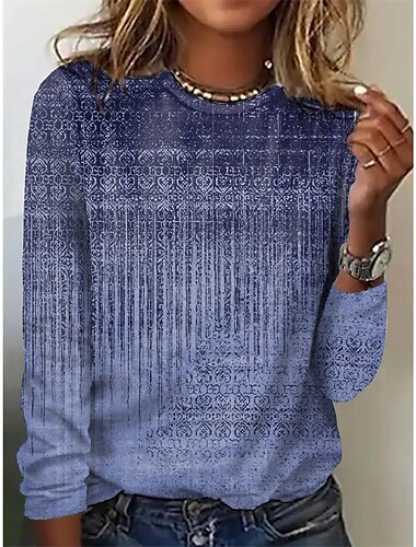  Dames T-shirt Grafisch Basic Lange mouw Ronde hals Normale tops Dagelijks Weekend Afdrukken Rood blauw Groen Khaki Grijs Herfst winter