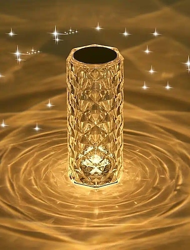  Kristallen tafellamp roos licht led-projector 3 kleuren aanraakbaar romantisch diamant sfeerlicht usb touch nachtlampje voor bar, slaapkamer, kerst valentijnscadeau voor kinderen meisjes minnaar