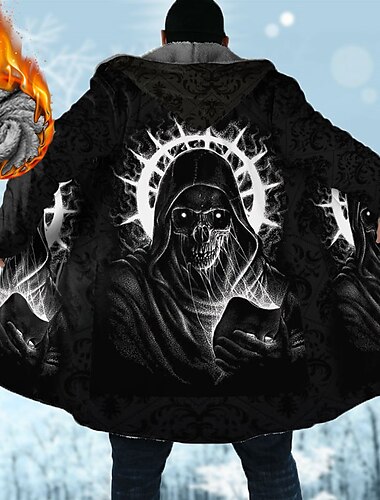  Per uomo Teschi Stampe astratte Cappotto invernale Giacca in pile Cappotto Tenere al caldo Traspirante Comodo Di tendenza Streetwear Casual quotidiano Sportivo Da tutti i giorni Per uscire Cerniera