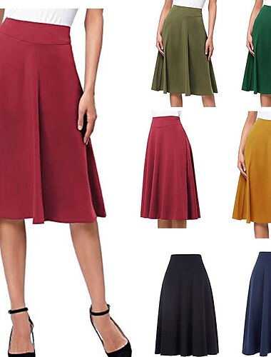  női lengő munkaszoknyák midi szoknyák kötés egyszínű irodai / karrier alkalmi mindennapi ősz &amp; téli elegáns fekete sárga világoszöld bor