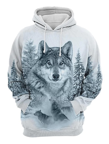  Hombre Animal Lobo Sudadera Sudaderas Sudadera Con Capucha Manga Larga Sudadera con capucha Con Capucha Ropa de calle Impresión 3D Diario Deportes Azul Piscina Estampado Primavera & Otoño Diseñador