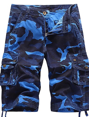  Herren Cargo-Shorts Shorts mit Camouflage-Muster Shorts Wander-Shorts Bein Kordelzug 6 Taschen Tarnung Komfort Outdoor Täglich Ausgehen Mode Streetwear Armeegrün Blau