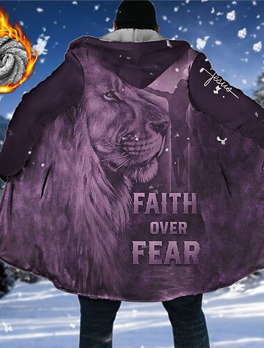  Herren Löwe Buchstabe Grafik-Drucke Wintermantel Fleecejacke Mantel warm halten Atmungsaktiv Komfortabel Modisch Strassenmode Sport Sport & Natur Freizeitskleidung Ausgehen Zip Tasche Bedruckt Herbst