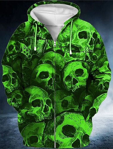  Hombre Cráneos Estampados Sudadera Sudaderas Sudadera con capucha y cremallera completa Manga Larga Sudadera con capucha Con Capucha Ropa de calle Impresión 3D Deporte Diario Deportes Rojo Azul