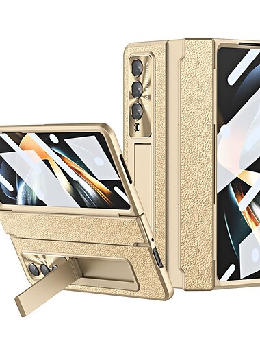  telefone Capinha Para Samsung Galaxy Dobra Z 7 Z Fold 5 Z Fold 4 Z Fold 3 Case Completa Moldura Anti-Choque Virar Proteção de corpo inteiro Cor Sólida PC Couro PU