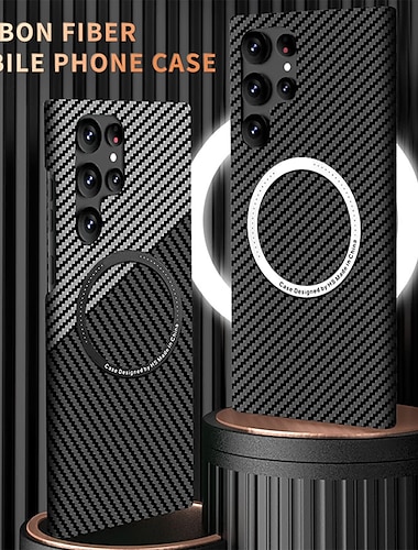  Phone Case For Samsung Galaxy S23 S22 S21 Plus Ultra With Magsafe Magnetic Dustproof Four Corners Drop Resistance Lines / Waves Carbon Fiber