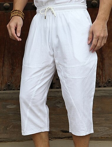  Hombre Pantalones cortos de lino Pantalones cortos de verano Pantalones Capri Bolsillo Correa Cintura elástica Plano Medio corto Exterior Diario Noche Mezcla Lino / Algodón Básico Moda Negro Blanco