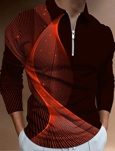  Voor heren Geometrisch Poloshirts met rits Golfshirt Lange mouw Poloshirt Overhemden met kraag Zakelijk informeel Vakantiekleding Formele kleding Festivalkleding 3D-afdrukken Polo met kwartrits Geel