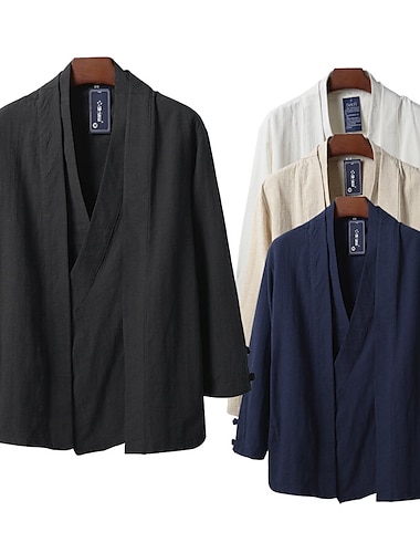  Herren Leichte Jacke Sommerjacke Leinenjacke Urlaub Alltagskleidung Langlebig Lässig / Alltäglich 2 in 1 Winter Frühling & Herbst Einfarbig Japan und Korea Style Freizeit Regulär Schwarz Wei