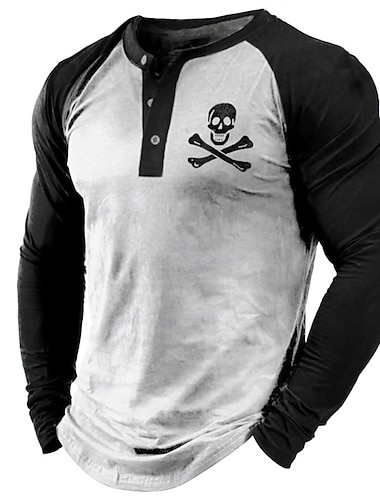  Męskie Koszula Henley Fajna koszula Koszulka z długim rękawem Czaszka Wzory graficzne Henley Tłoczenie na gorąco Ulica Urlop Długi rękaw Przycisk w dół Nadruk Odzież Designerskie Podstawowy