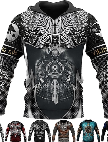  Vikingen krijgers Viking-tatoeage Trui met capuchon Cartoon Manga Anime 3D Voorvak Grafisch Voor Voor Stel Voor heren Dames Volwassenen 3D afdrukken Casual / Dagelijks
