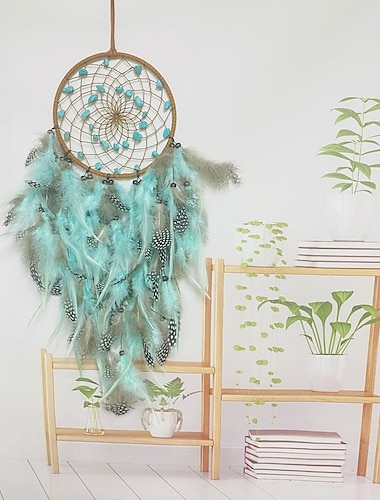  grüner Traumfänger handgefertigtes Geschenk Federhaken Blume Windspiel Ornament Wandbehang Dekor Kunst Boho-Stil 16x65cm/6.3''x23.6''