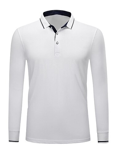  Men's Polo Shirt Golf Shirt Outdoor Street Polo Collar Ribbed Polo Collar Long Sleeve Casual Comfortable Striped Button Front Button-Down Spring Fall Regular Fit Black White Red Navy Blue Royal Blue