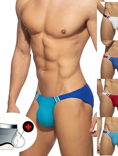  Herr Badkläder Simkort Simthong Nät med Pad Färgblock Andningsfunktion Mjuk Surfing Simbassäng Stylish Sexig Vit Rubinrött