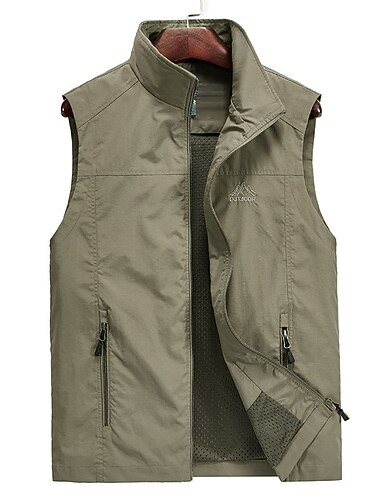  Per uomo Gilet da pesca Gilet senza maniche All'aperto Casual Primavera Autunno Tasca con cerniera Nylon Asciugatura Rapida Semplice Cerniera Verde militare Kaki Blu scuro Gilet