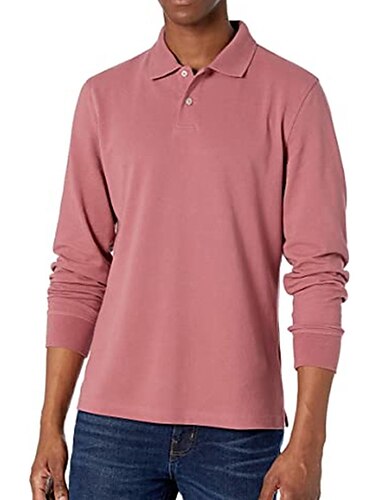  Men's Polo Shirt Cotton Polo Shirt Outdoor Casual Polo Collar Long Sleeve Casual Comfortable Solid Color Plain Button Front Button-Down Spring Fall Regular Fit Black White Yellow Pink Navy Blue Blue
