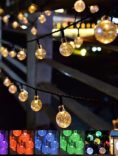  ソーラーストリングライト LED 屋外ライト 6.5m 30 LED セット 取り付けブラケット 温白色 クリスマス 結婚式 パーティー 休日 パティオ ガーデン 3V