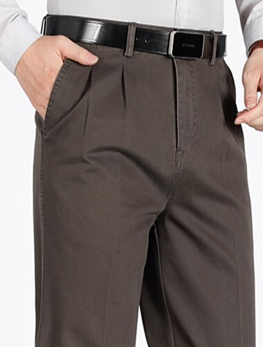  Homme Pantalons Dress Pants works Pantalon plissé Avec Poches Jambe Droite Uni Sans repassage Résistant aux plis Affaires Bureau Travail Chic & Moderne Formel Jaune Kaki Taille haute Micro-Élastique