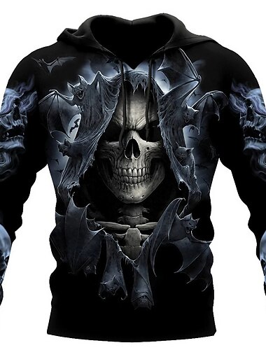  Herren Totenkopf Motiv Grafik-Drucke Hoodie Sweatshirt Kapuze Hoodies Pullover Hoodie Sweatshirt Kapuze Langarm Sweatshirt mit Kapuze Mit Kapuze Strassenmode 3D-Druck Täglich Sport Schwarz Bedruckt