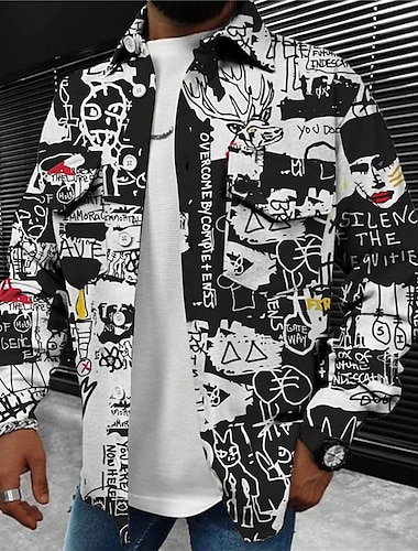  Αφηρημένο Γραφικά Σχέδια Γκράφιτι Αθλήματα Μοντέρνα Κομψό στυλ street Ανδρικά Πουκάμισο Μπουφάν πουκάμισο ΕΞΩΤΕΡΙΚΟΥ ΧΩΡΟΥ Δρόμος Causal Φθινόπωρο & Χειμώνας Απορρίπτω Μακρυμάνικο Μαύρο, Λευκό Τ, M, L